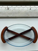 Kit 3 Travessas de Vidro Oval + Base de Madeira | Pirex Oval de Vidro